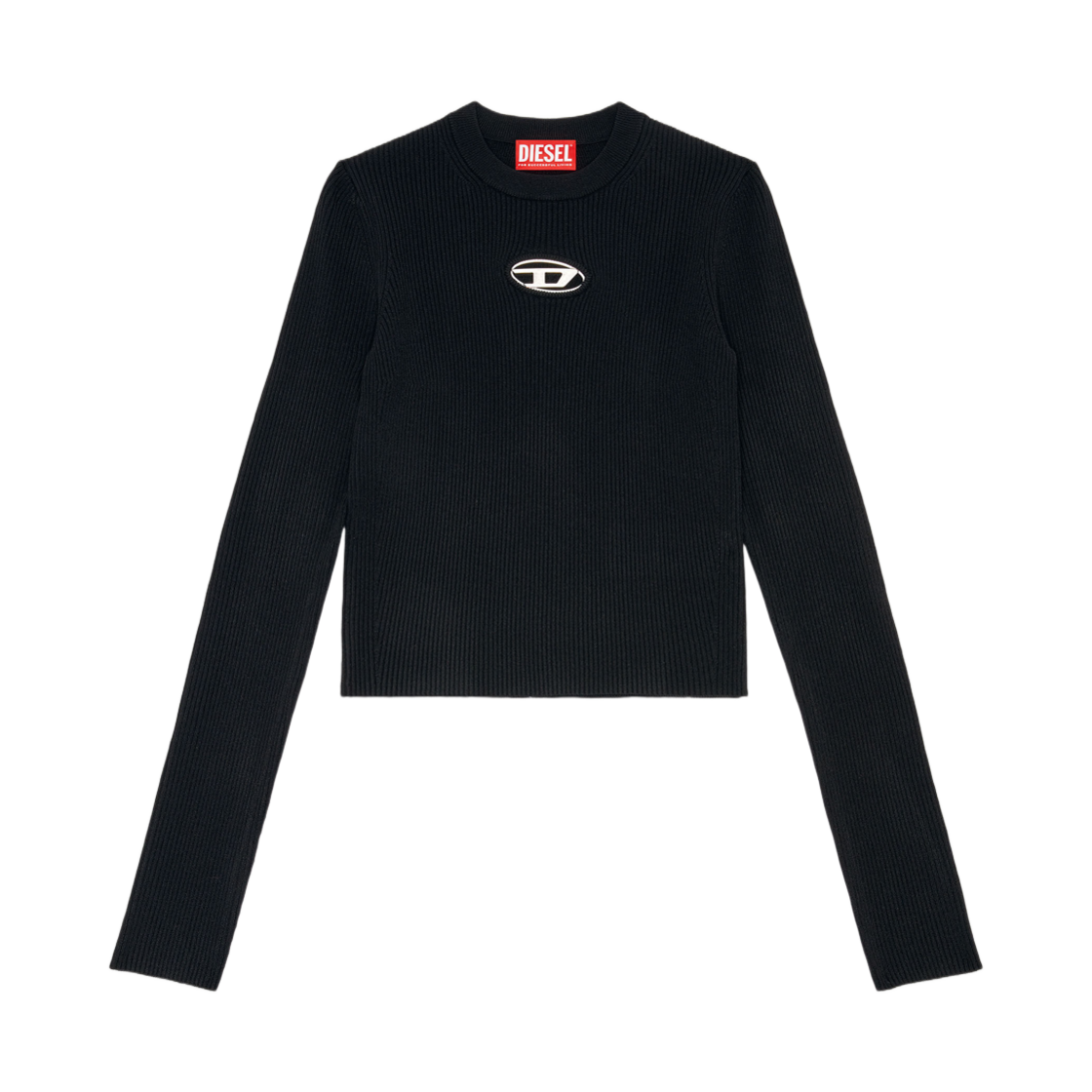 (W) 디젤 M-발라리 립 니트 비스코스 블렌드 탑 오발 D 블랙((W) Diesel M-Valari Rib-Knit Viscose-Blend Top with Oval D Black) - 1