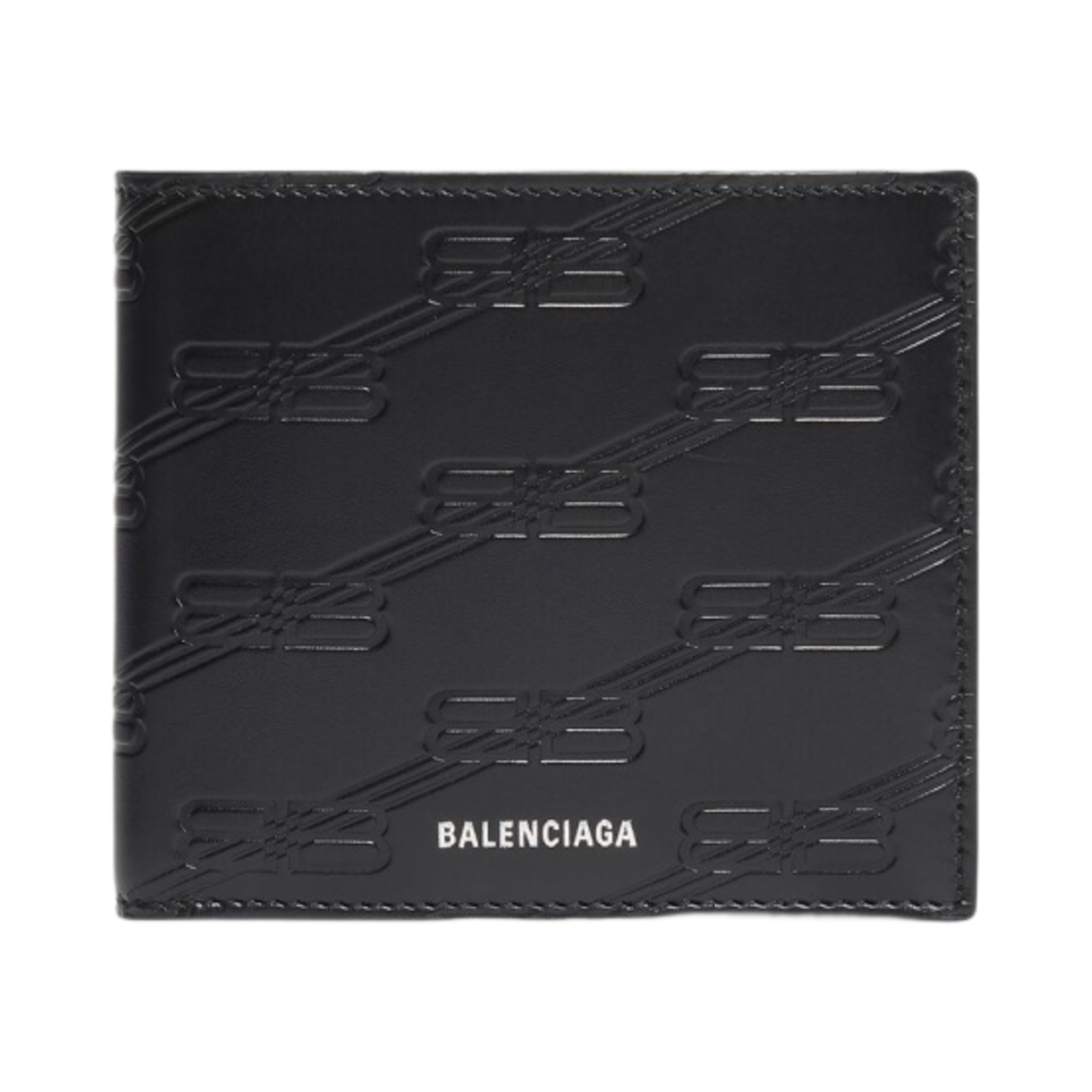 721940210JS1000 Balenciaga Embossed Monogram Square Folded Wallet in Box Calfskin Black