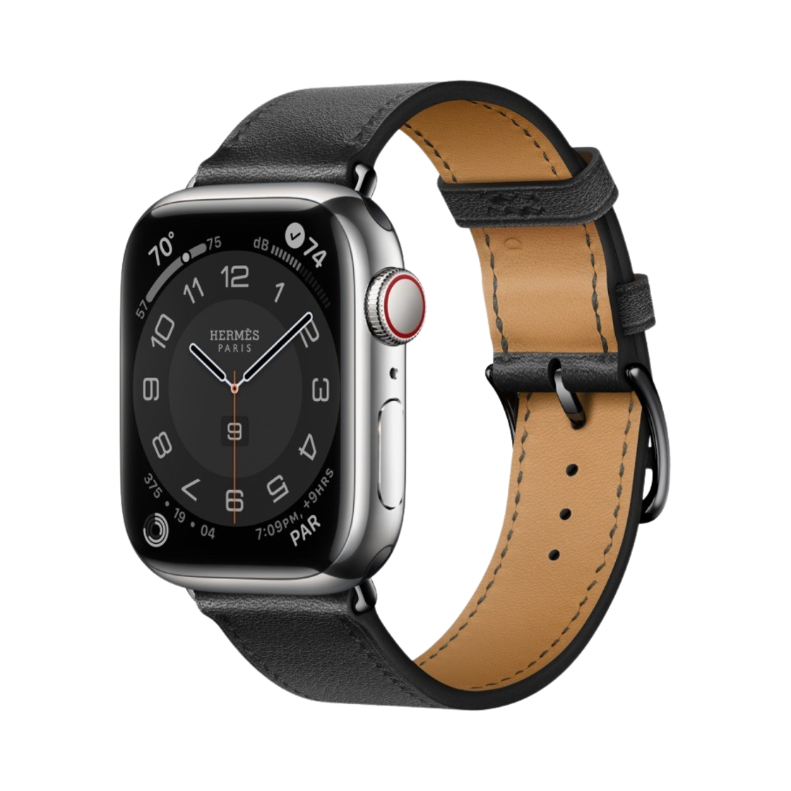 애플 워치 8 에르메스 45mm 실버 스테인리스 스틸 케이스 싱글 투어 누아 (국내 정식 발매 제품)(Apple Watch Hermes Series 8 45mm Silver Stainless Steel Case with Single Tour Noir (Korean Ver.))