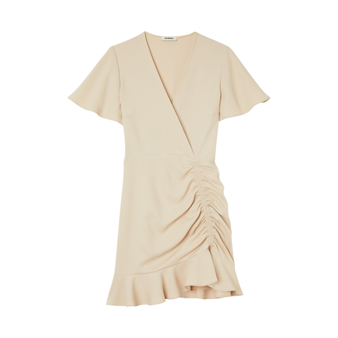(W) 산드로 숏 러플 플로티 크레페 드레스 크림((W) Sandro Short Ruffled Floaty Crepe Dress Cream)