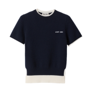 (W) Miu Miu Cashmere and Wool Crewneck Sweater Blue White