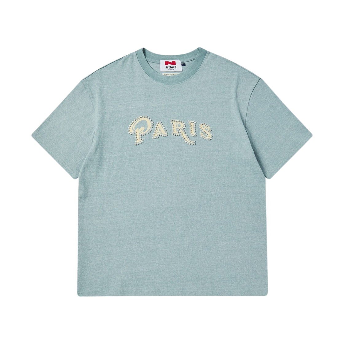 엔 아카이브 진주 로고 헤비 웨이트 가먼츠 코튼 티셔츠 틸 블루