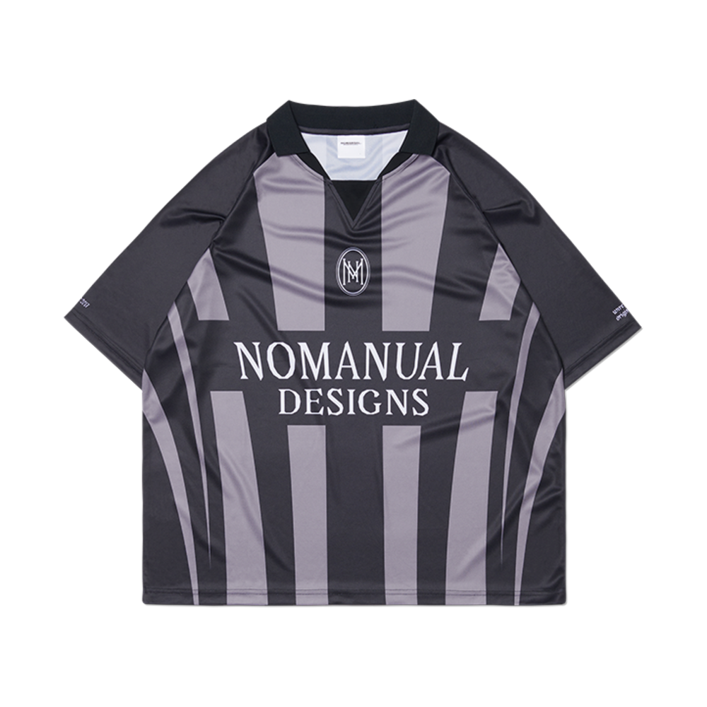 韓国男子 人気ブランド[NOMANUAL] STRIPE FOOTBALL SHIRT 노매뉴얼 스트라이프 풋볼 셔츠 블루 | NOMANUAL | KREAM