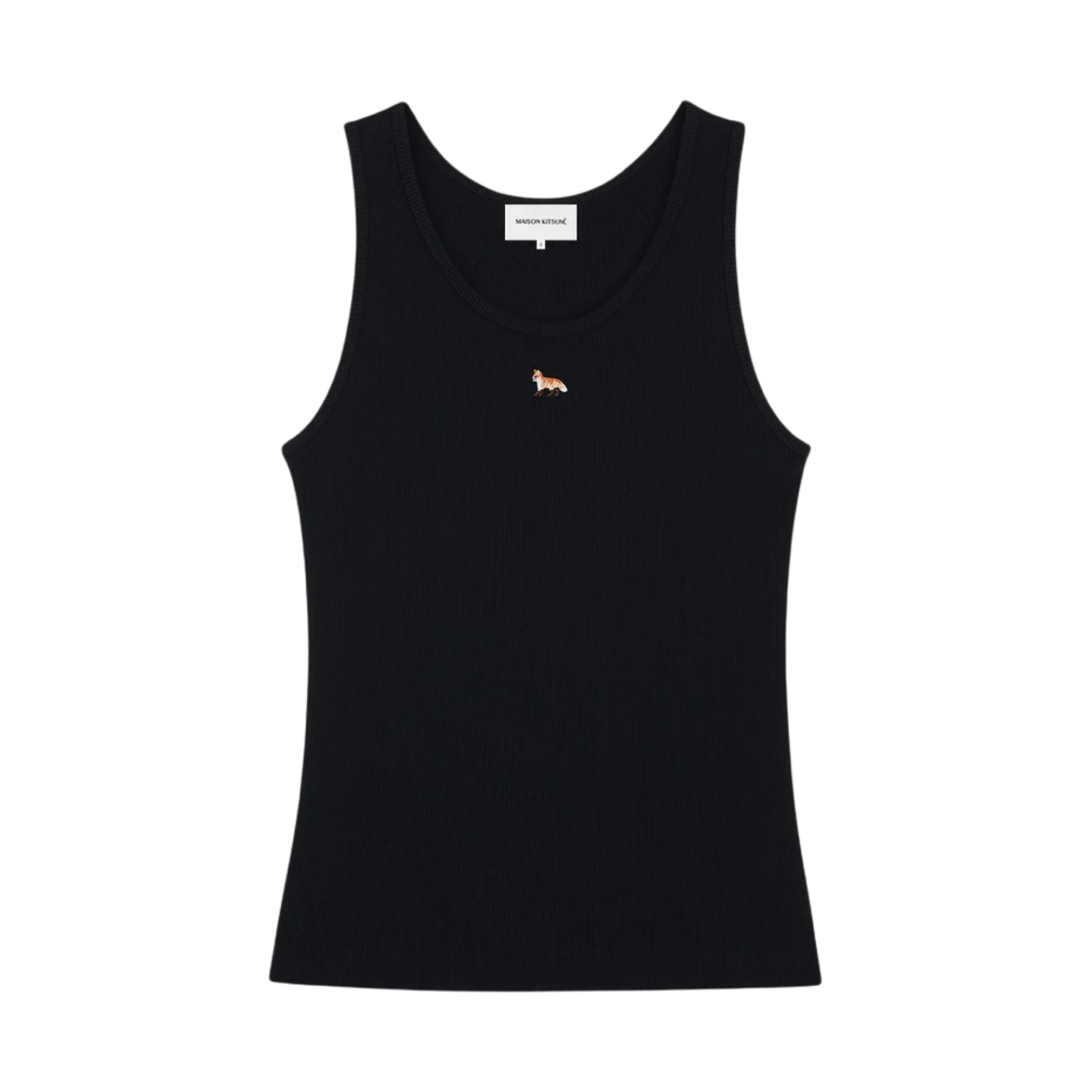 (W) 메종 키츠네 베이비 폭스 립드 탱크탑 블랙((W) Maison Kitsune Baby Fox Ribbed Tank Top Black)