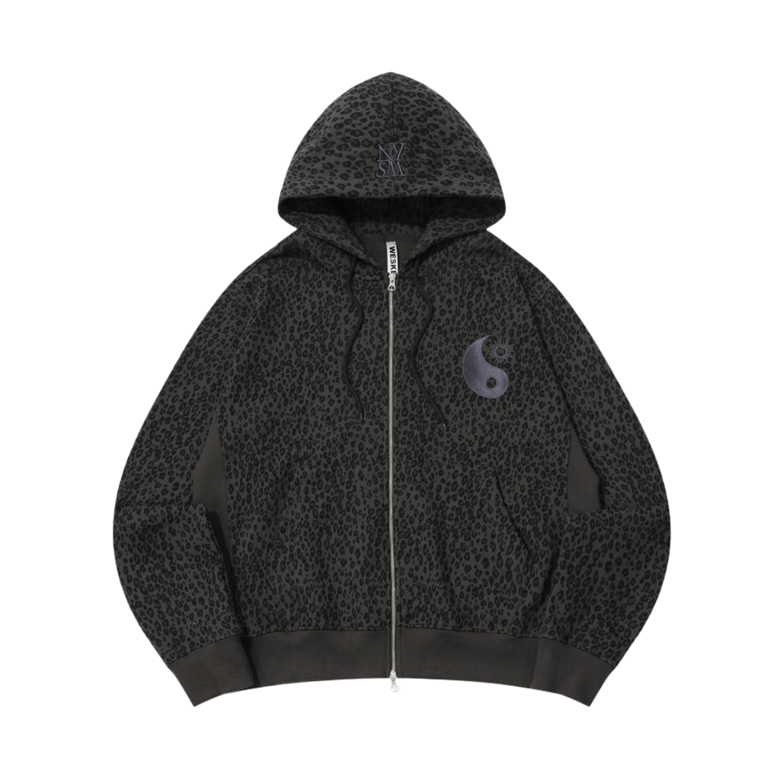 【WESKEN】Leopard Embroid Hooded Zip-Up / 追跡付 웨스켄 레오파드 인양 엠브로이더리 후드 집업 차콜 | Wesken