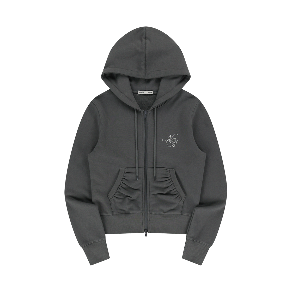 니어 노어 셔링 슬림 후드집업 차콜(NIIER NOR Shirring Slim Hood Zip Up Charcoal)