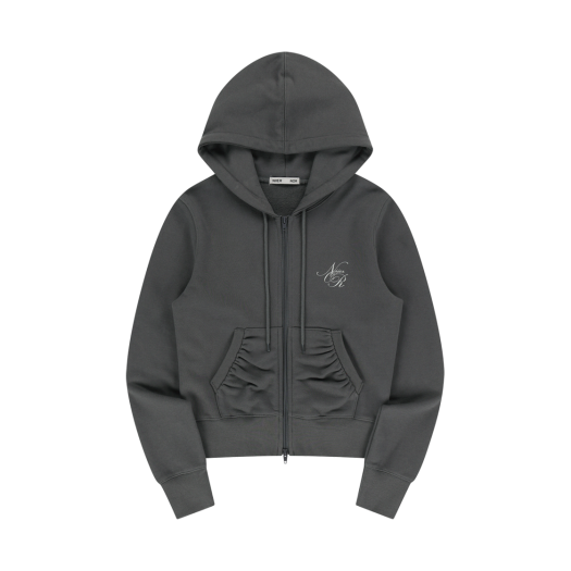 24NNFWTHZF001CH NIIER NOR Shirring Slim Hood Zip Up Charcoal