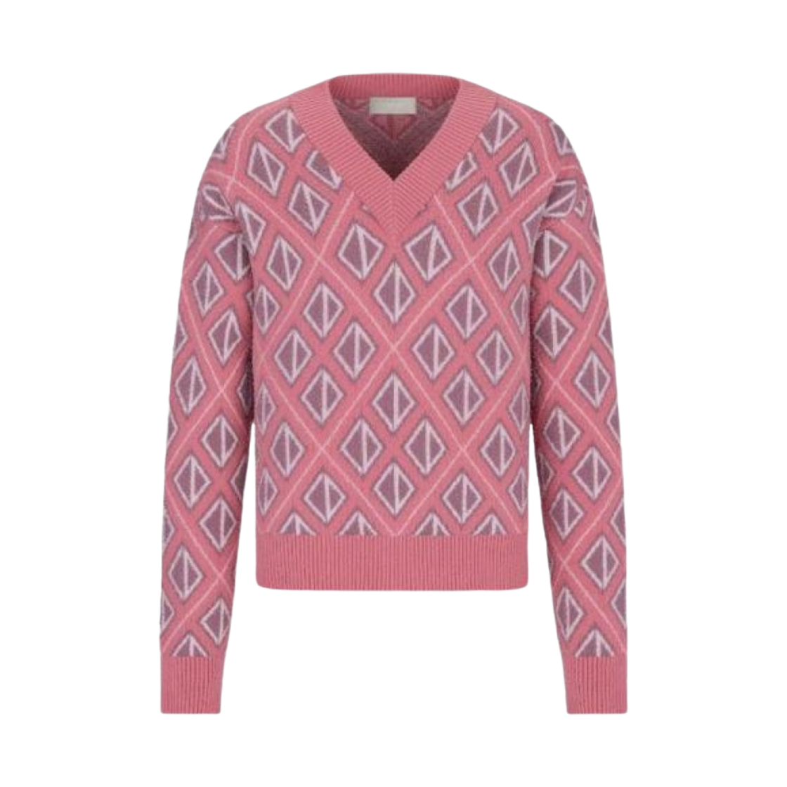 283M641AT067-C484 Dior CD Diamond Motif Wool and Cashmere Knit Sweater Pink