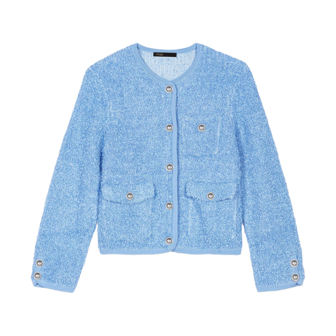 (W) 마쥬 니티드 가디건 시퀸 블루((W) Maje Knitted Cardigan with Sequins Blue)