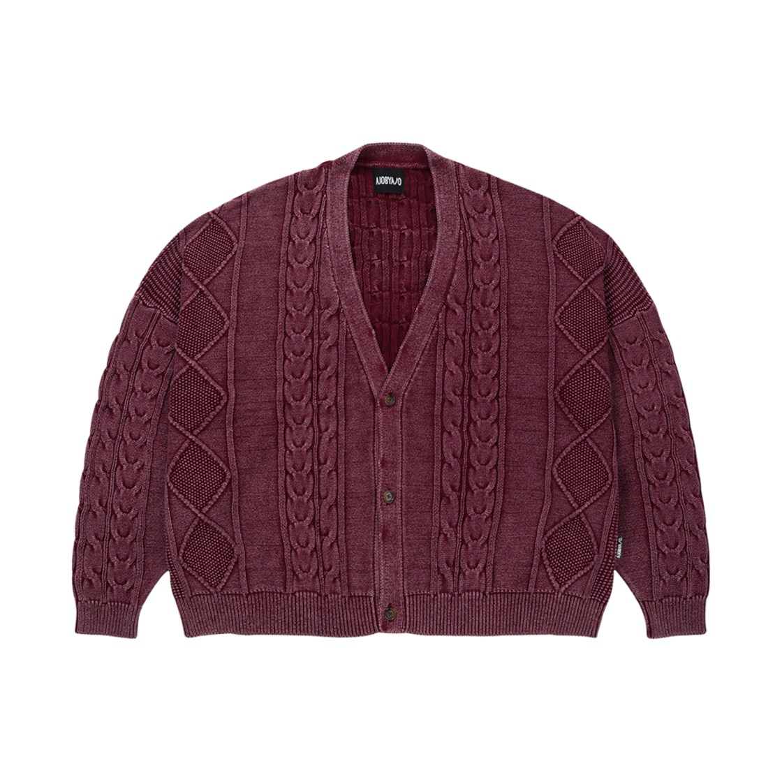 아조바이아조 케이블 워시드 가디건 버건디