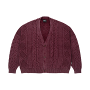 Ajobyajo Cable Washed Cardigan Burgundy