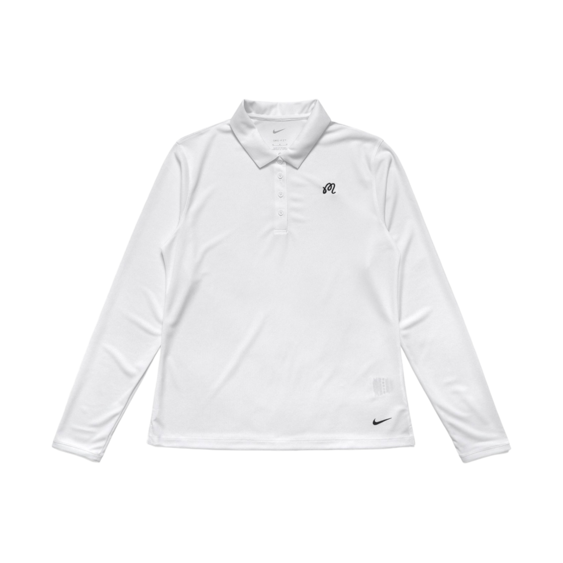 (W) 말본 골프 x 나이키 드라이핏 빅토리 롱 슬리브 폴로 화이트 블랙((W) Malbon Golf x Nike Dri-Fit Victory Long Sleeve Polo White Black)