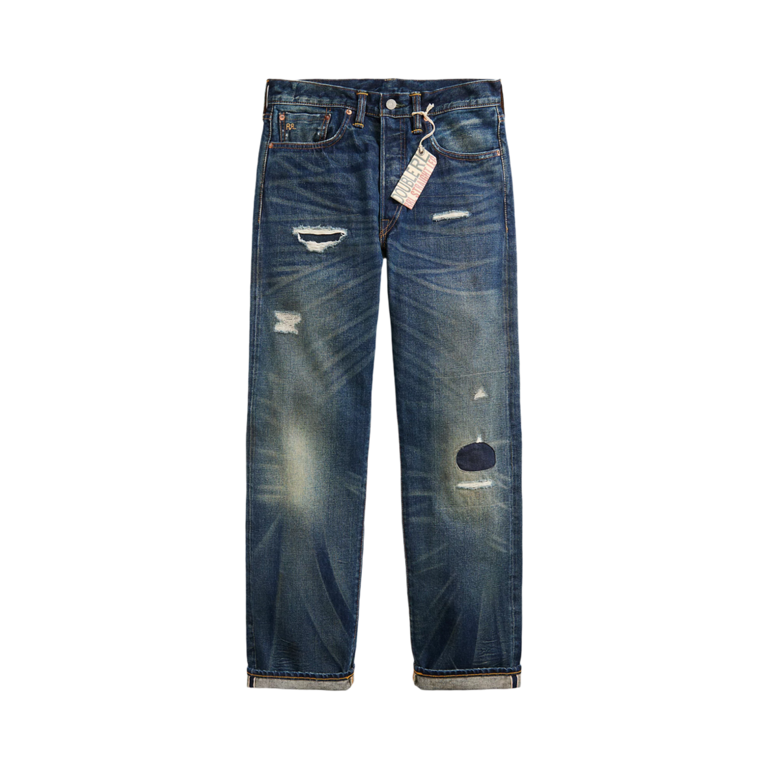 648471 Double RL Straight Fit Holy Selvedge Jeans Holy Wash