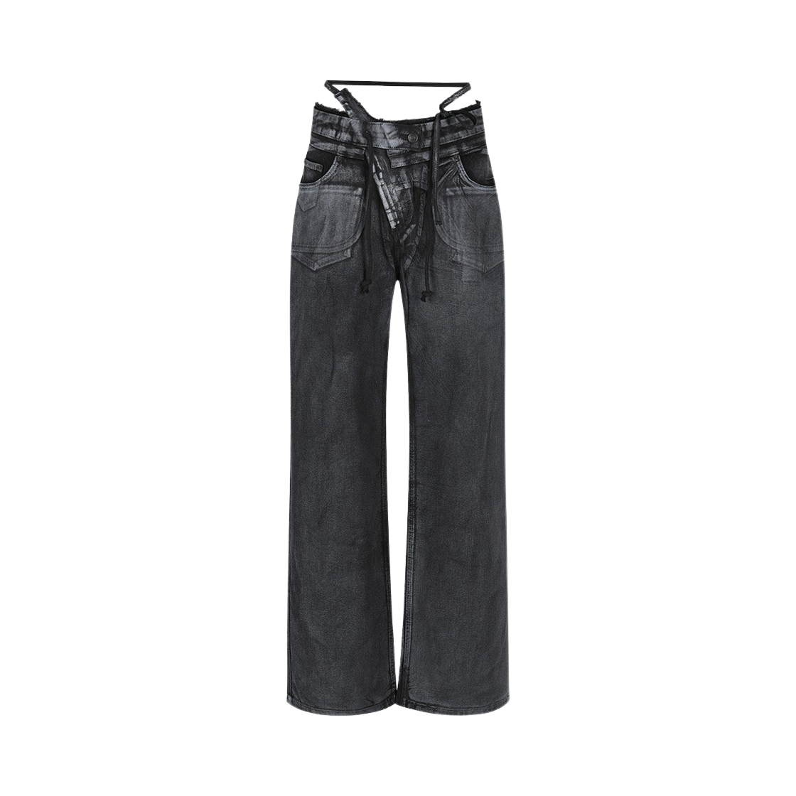 오토링거 우먼 더블 폴드 팬츠 블랙 화이트 페인트(Ottolinger Women Double Fold Pants Black White Paint)