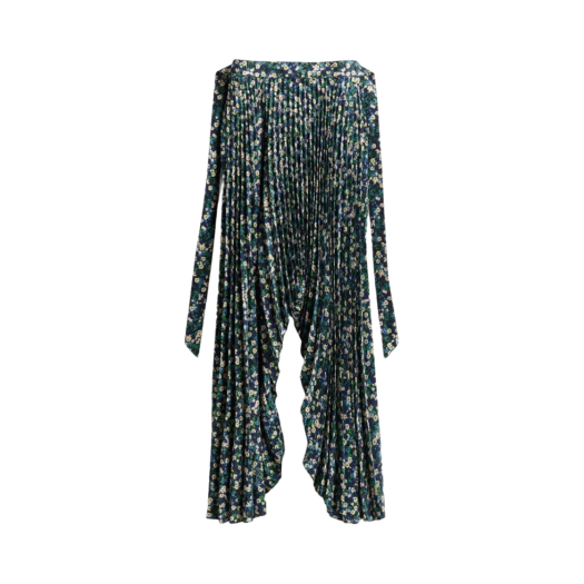 (W) H&M x Rokh Floral-Patterned Pleated Skirt Bright Blue Floral