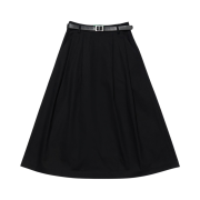 Green Butter Women Cotton Pintuck Long Skirt Black