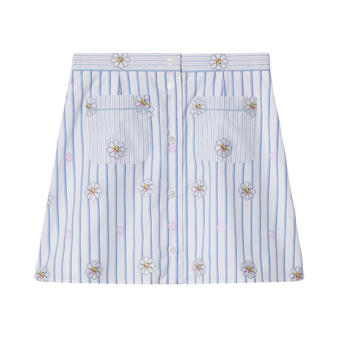 (W) 구찌 인터로킹 G 앤 플라워 프린트 스커트 화이트 라이트 블루((W) Gucci Interlocking G and Flower Print Skirt White Light Blue) - 1