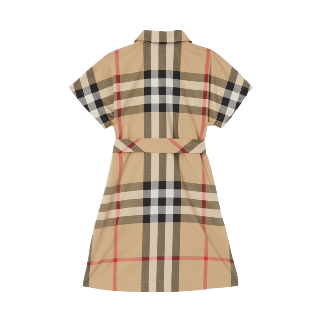 (키즈) 버버리 체크 스트레치 코튼 타이 웨이스트 셔츠 드레스 아카이브 베이지((Kids) Burberry Check Stretch Cotton Tie-Waist Shirt Dress Archive Beige) - 2