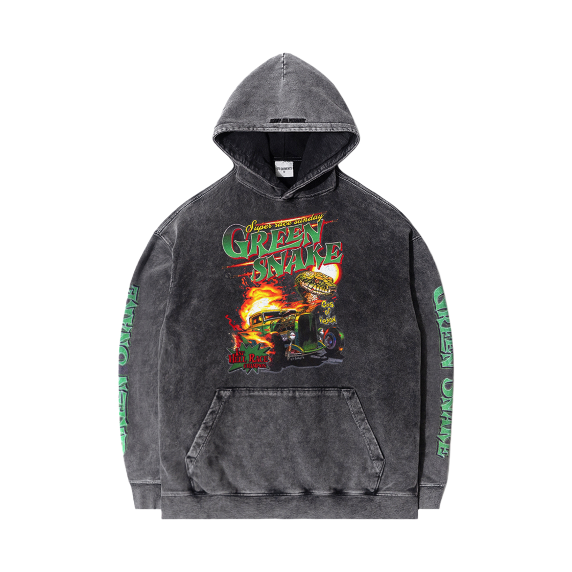 큐티에잇 가먼츠 그린 스네이크 셀파 워시드 후디 차콜