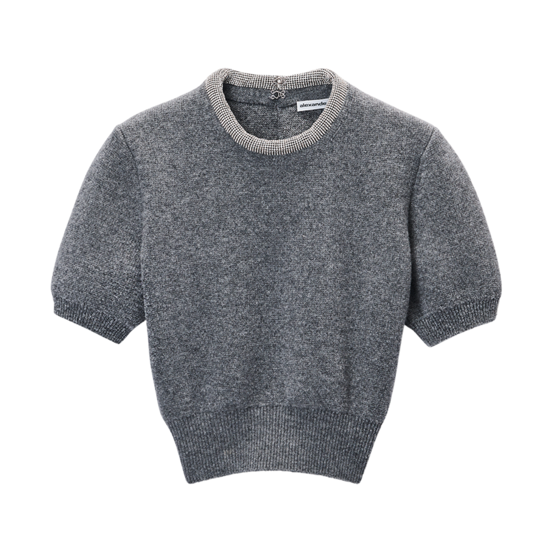 (W) 알렉산더 왕 크리스털 핫픽스 트림 디테일 울 블렌드 티셔츠 그레이((W) Alexander Wang Crystal Hotfix Trim Detail Wool Blend T-shirt Grey) - 1
