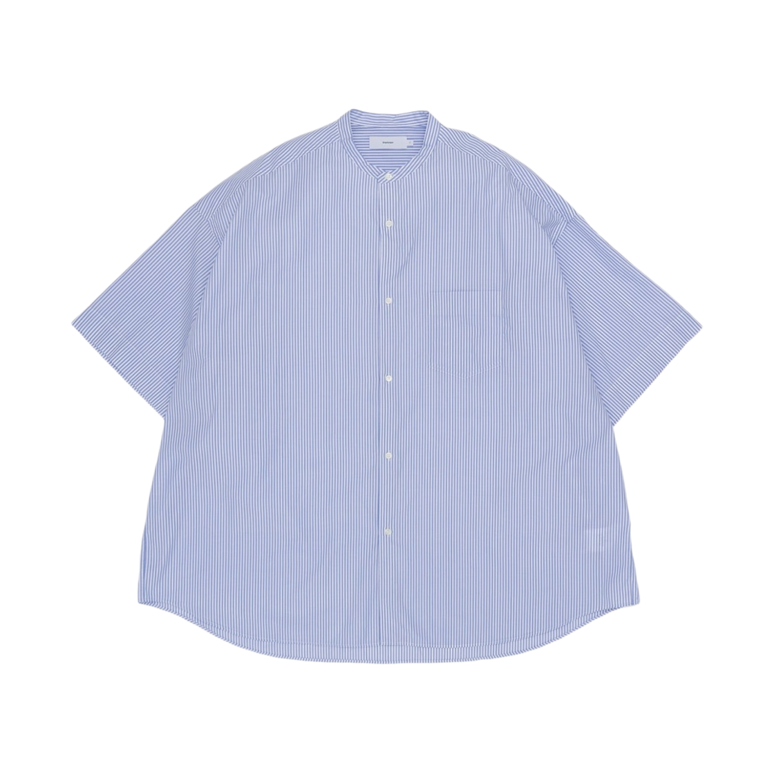 그라프페이퍼 브로드 숏슬리브 오버사이즈 밴드 칼라 셔츠 블루 스트라이프(Graphpaper Broad S/S Oversized Band Collar Shirt Blue Stripe)