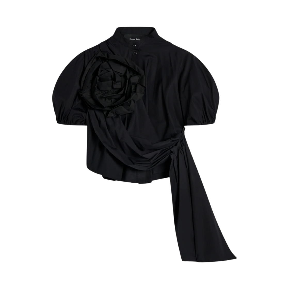 (W) 시몬 로샤 퍼프 슬리브 사시 셔츠 블랙((W) Simone Rocha Puff Sleeve Sash Shirt Black)