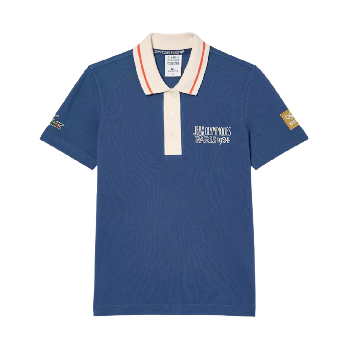 (W) 라코스테 올림픽 헤리티지 1924 파리 에디션 스포츠 폴로 셔츠 블루 베이지((W) Lacoste Olympic Heritage 1924 Paris Edition Sport Polo Shirt Blue Beige)