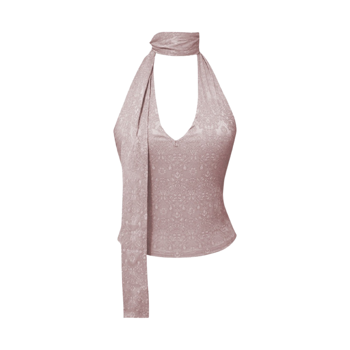 6367974 SIO Jacuard V-neck Halter Sleeveless Top Pink