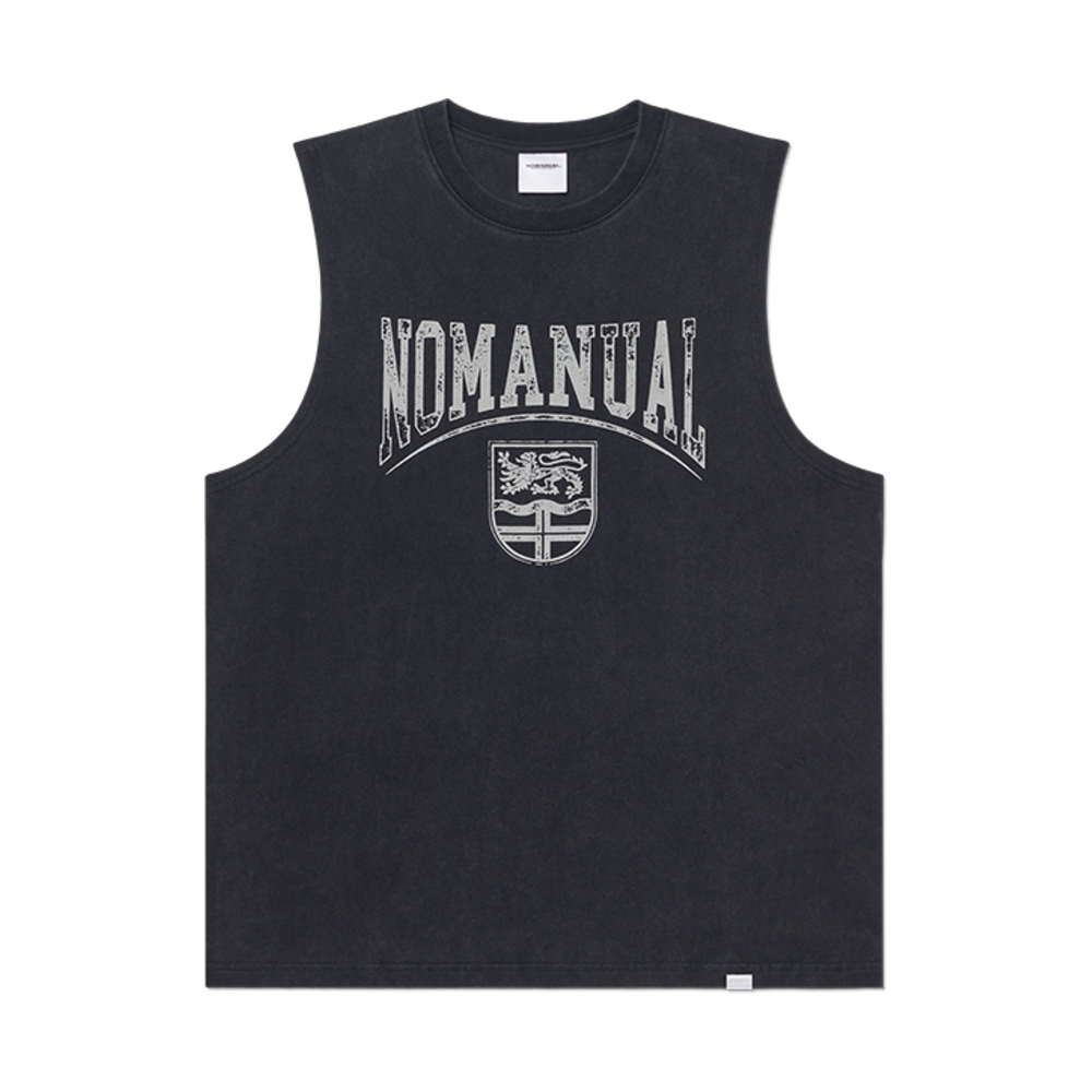 노매뉴얼 엠블럼 워시드 슬리브리스 티 워시드 블랙(NOMANUAL Emblem Washed Sleeveless Tee Washed Black)