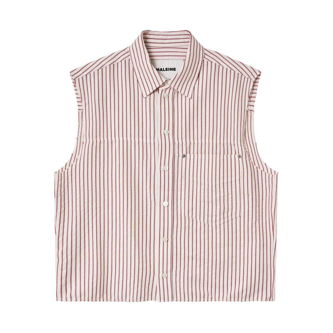 WT232 Haleine Cut-Off Striped Sleeveless Shirt Red