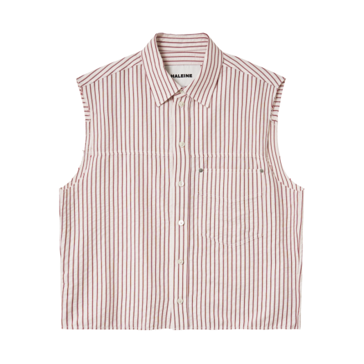 WT232 Haleine Cut-Off Striped Sleeveless Shirt Red