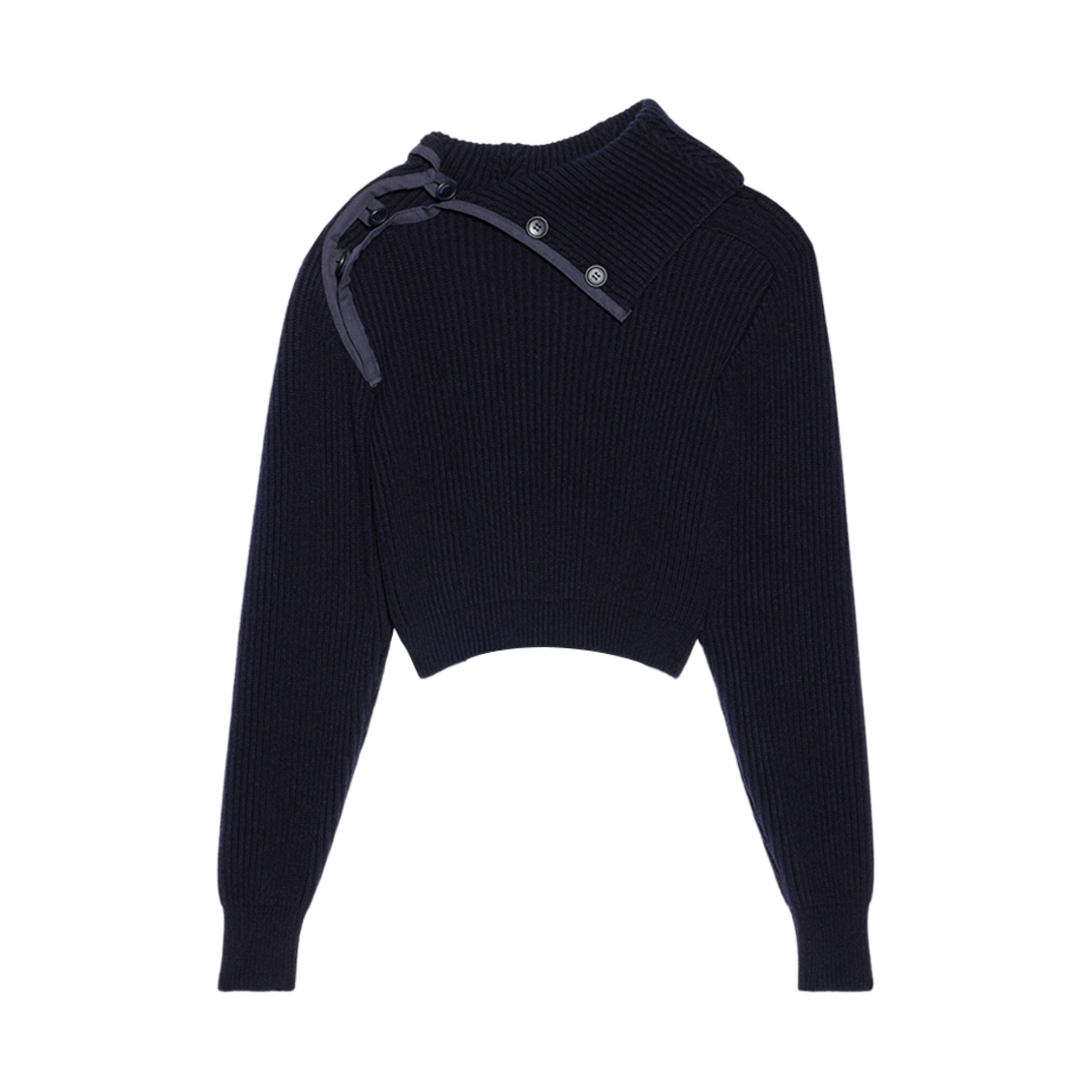 233KN323-2116-380 (W) Jacquemus La Maille Vega Asymmetric Mock Neck Sweater Navy