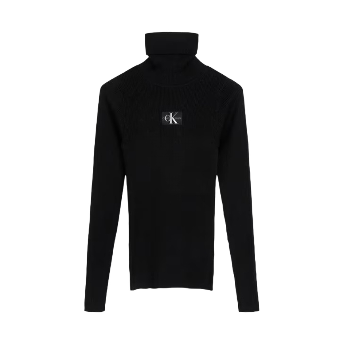 (W) 캘빈 클라인 슬림 립드 롤 넥 점퍼 CK 블랙((W) Calvin Klein Slim Ribbed Roll Neck Jumper CK Black)