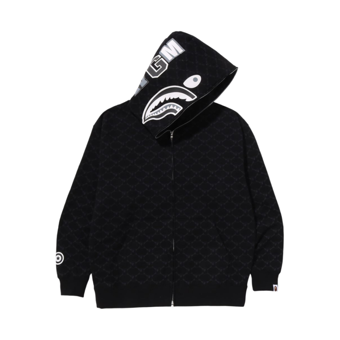 베이프 컬리지 모노그램 릴렉스드 핏 샤크 풀 집 후드 블랙(BAPE College Monogram Relaxed Fit Shark Full Zip Hoodie Black) - 1