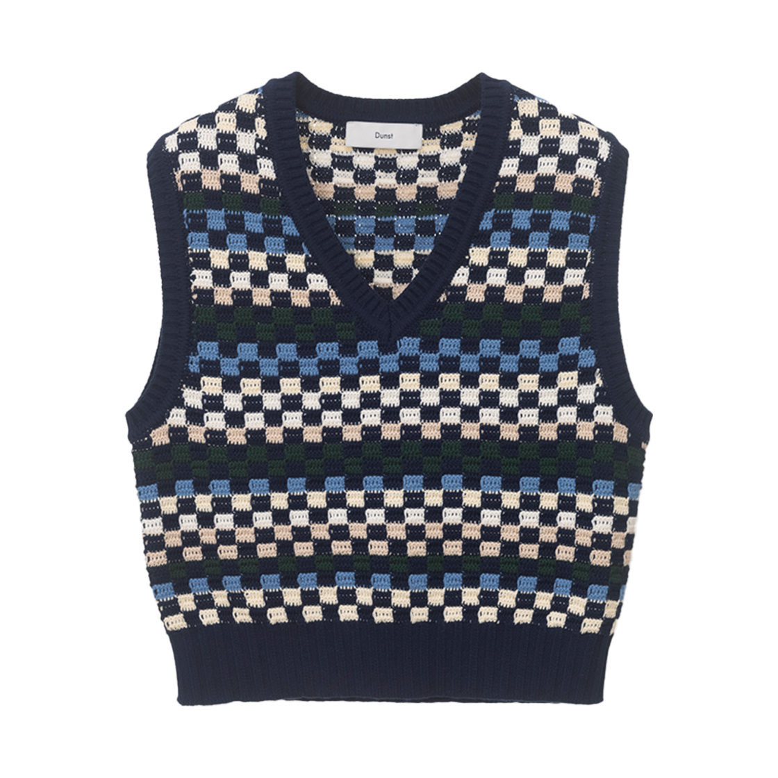 던스트 유니섹스 크래프티드 브이넥 니트 베스트 네이비