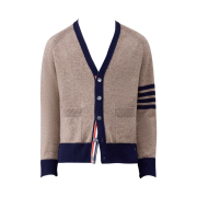 Thom Browne Shetland Wool Raglan 4-Bar Relaxed V-Neck Cardigan Medium Brown