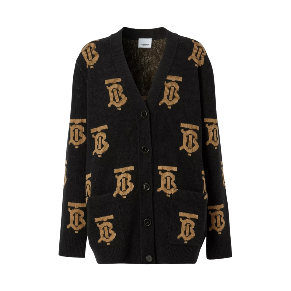 (W) 버버리 모노그램 모티프 울 자카드 가디건 블랙((W) Burberry Monogram Motif Wool Jacquard Cardigan Black) - 1