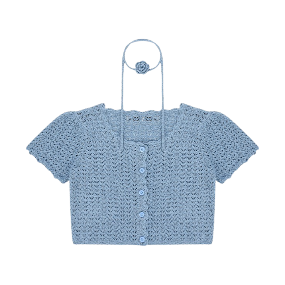 lr_011 Leterie Corsage Set Knit Cardigan Blue