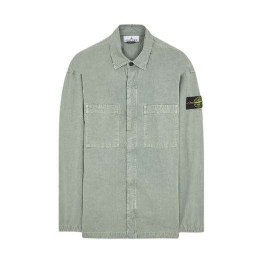 Stone Island 112Wn Brushed Cotton Canvas Garment Dyed Overshirt Sage Green - 23FW