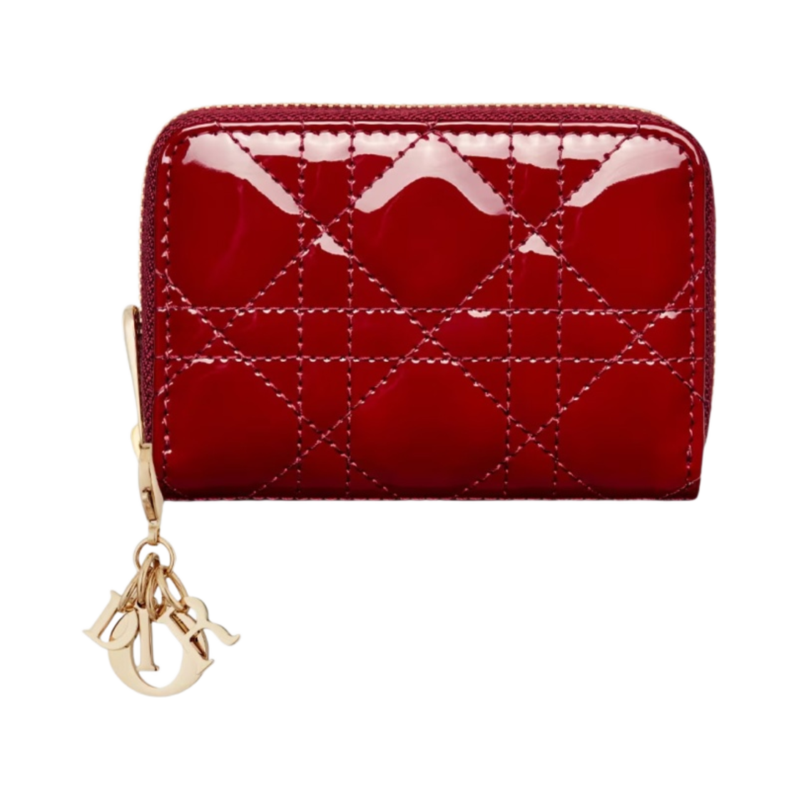 디올 스몰 레이디 보야저 코인 지갑 페이턴트 까나쥬 카프스킨 체리 레드(Dior Small Lady Voyageur Coin Purse Patent Cannage Calfskin Cherry Red) - 1