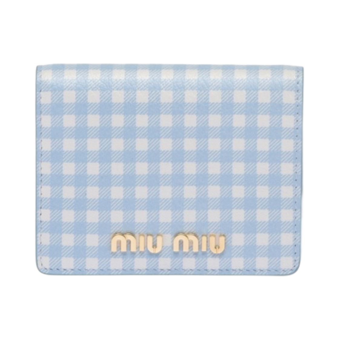 미우 미우 스몰 프린트 마드라스 가죽 지갑 스카이 블루 화이트(Miu Miu Small Printed Madras Leather Wallet Sky Blue White) - 1