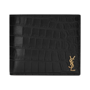 Saint Laurent Tiny Cassandre East/West Wallet In Crocodile Embossed Matte Leather Black