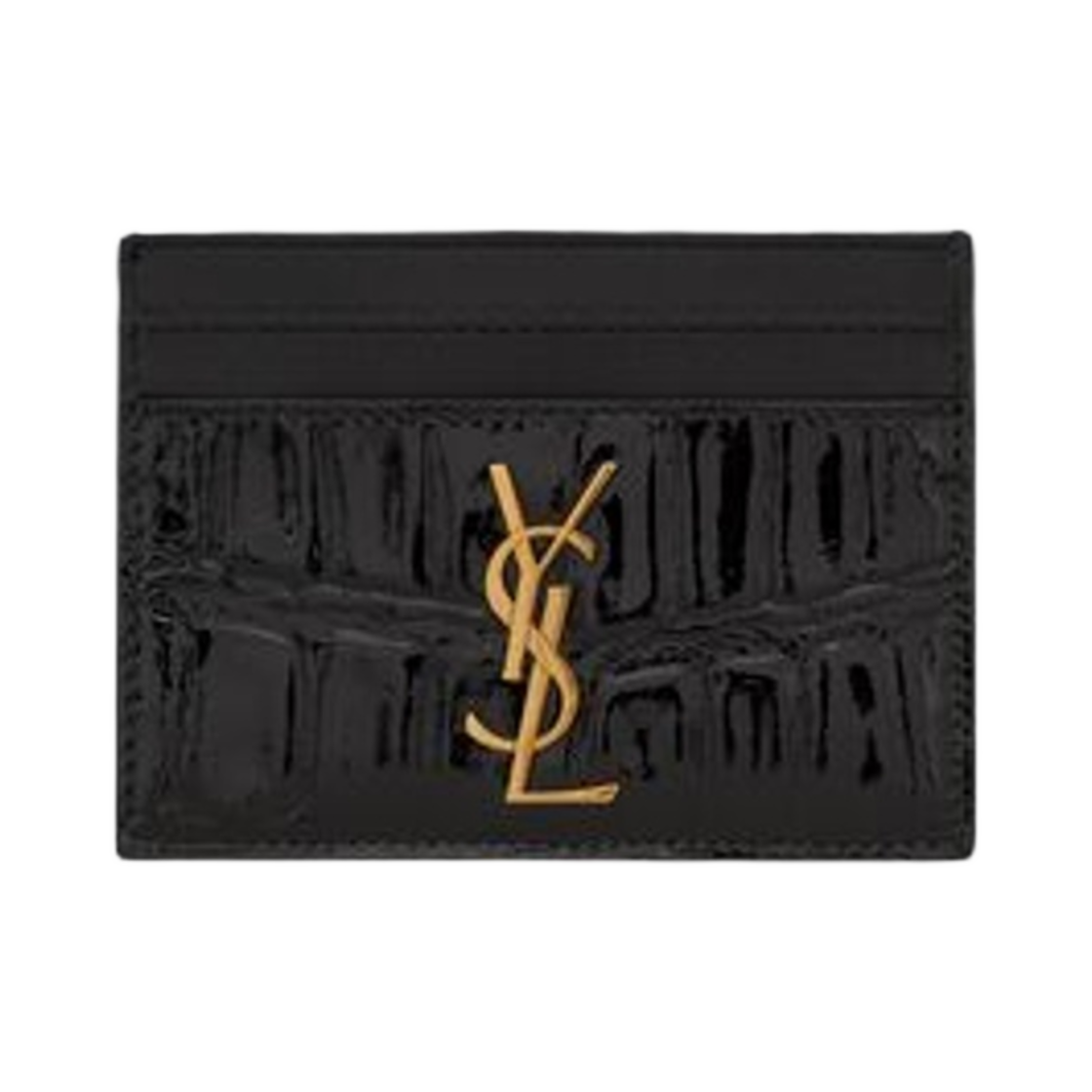 생로랑 카산드라 카드 케이스 크로커다일 엠보스 페이턴트 레더 블랙(Saint Laurent Cassandre Card Case in Crocodile-Embossed Patent Leather Black) - 1