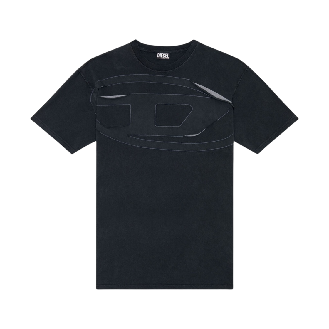 디젤 T-워시-필로발 필오프 맥시 오발 D 로고 티셔츠 블랙(Diesel T-Wash-Peeloval T-Shirt with Peel-Off Maxi Oval D Logo Black) - 1