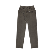OJOS Detachable Button Denim Pants Khaki