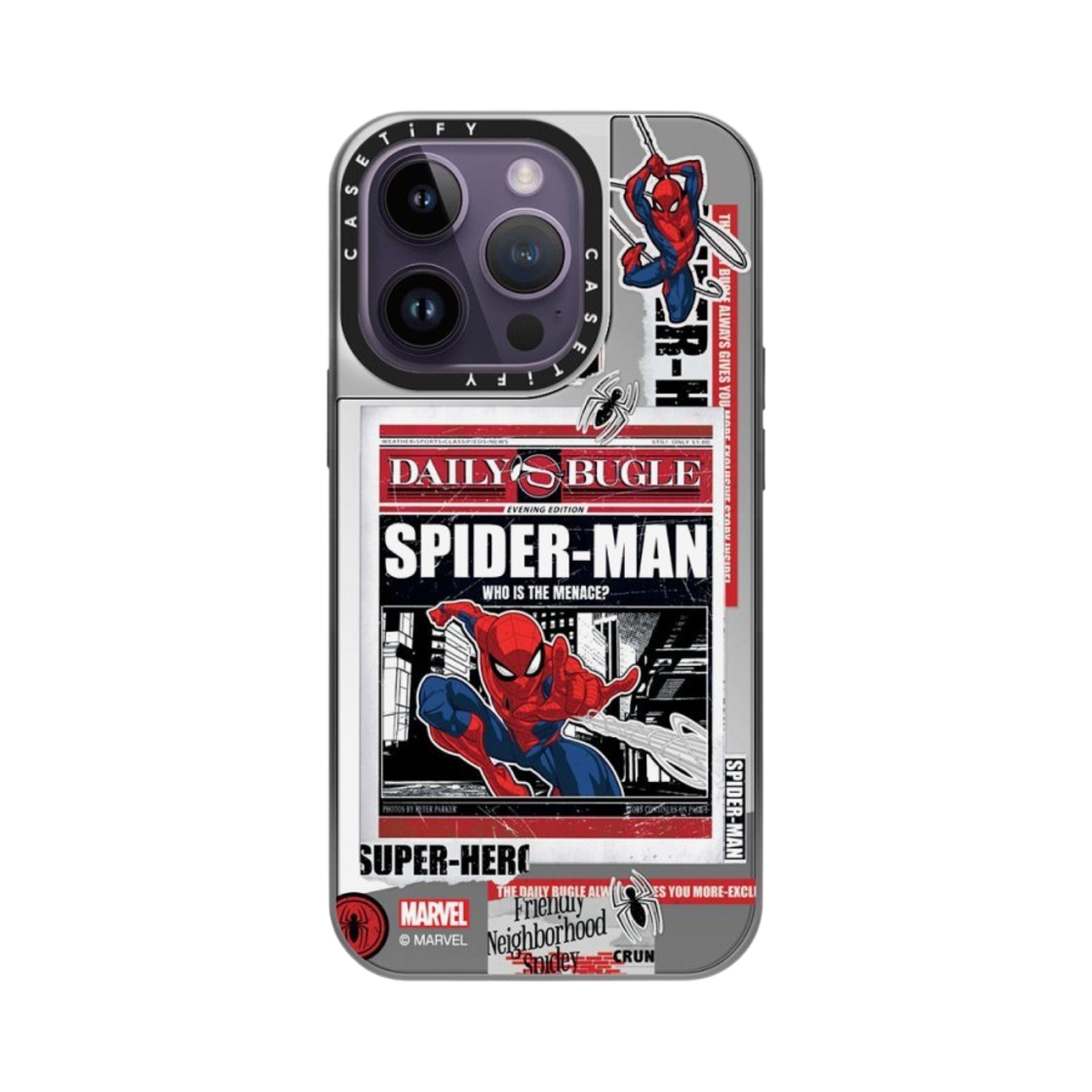 케이스티파이 x 마블 아이폰 스파이더맨 뉴스페이퍼 스티커 맥세이프 미러 케이스 실버 미러 실버 범퍼(Casetify x Marvel iPhone Spider-Man Newspaper Sticker Magsafe Mirror Case Silver Mirror Silver Bumper) - 2