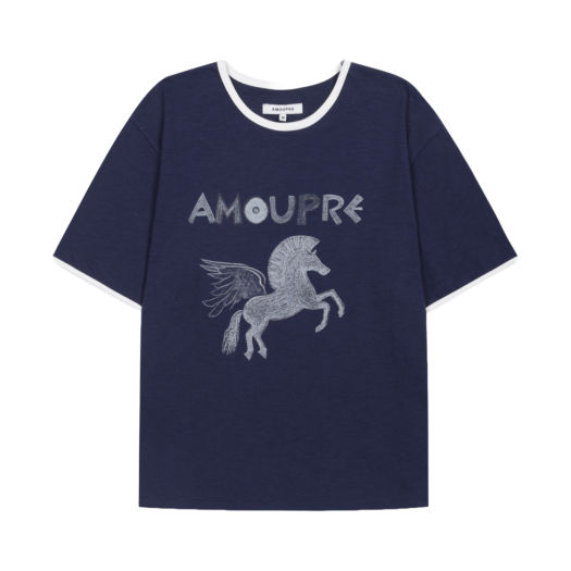 J3TAM25301NYX AMOUPRE Divine Grace Artwork Ringer T-shirt Navy