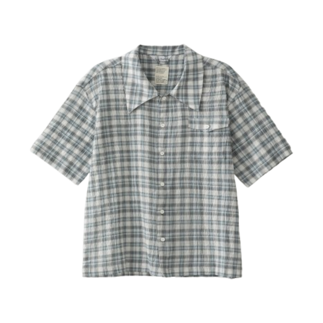 블루 선플라워 웨이비 체크 반팔 셔츠 블루(Blue Sunflower Wavy Checkered Short-Sleeve Shirt Blue)