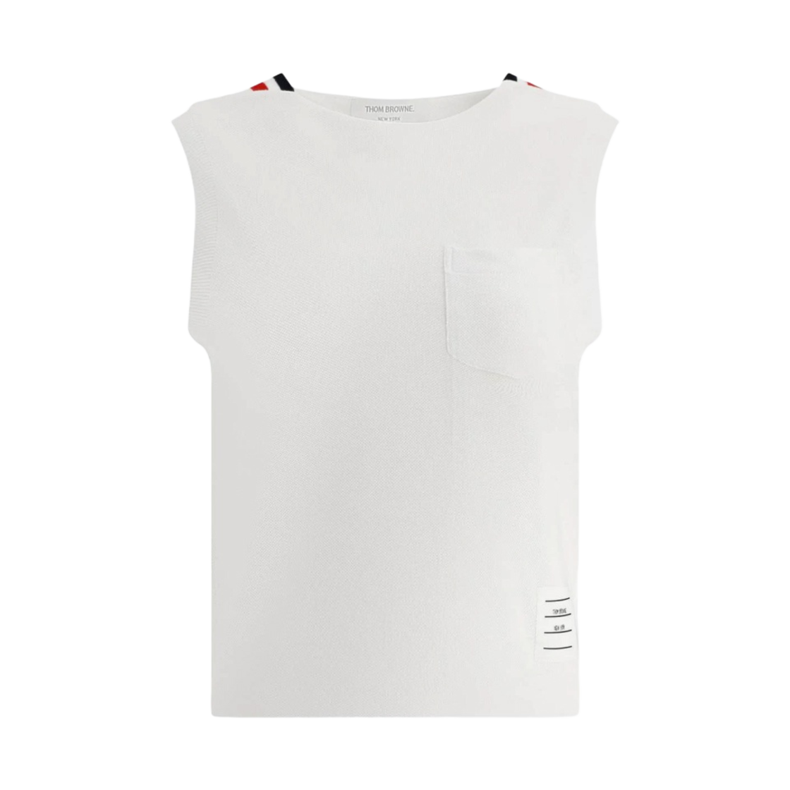 (W) 톰브라운 피케 립 거싯 보트넥 쉘 탑 화이트((W) Thom Browne Pique Rib Gusset Boat Neck Shell Top White) - 1