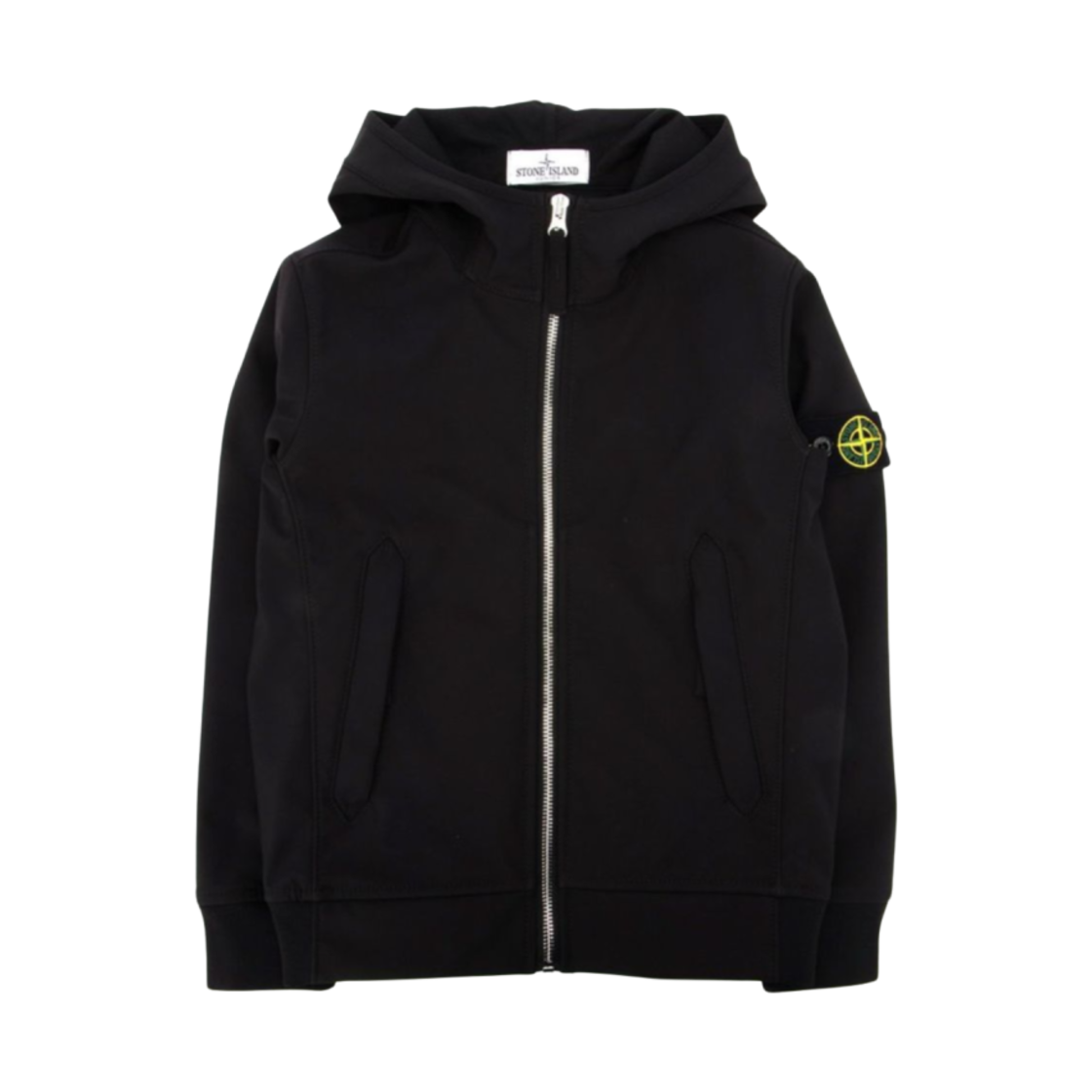 741640134-V0029 (Kids) Stone Island 40134 Logo Patch Hooded Sweatshirt Black - 21SS